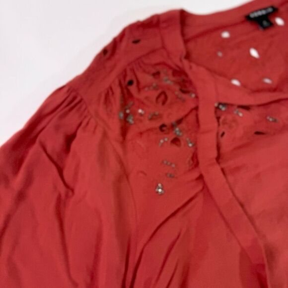 Torrid Tops Womens 4X Orange Long-Sleeve beaded Eyelet peasant fall flowy - Picture 2 of 10
